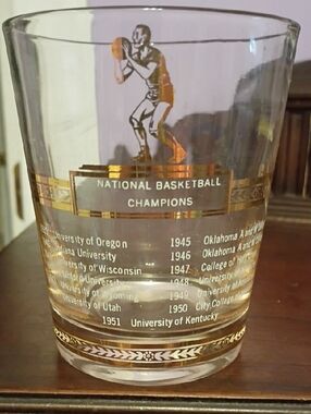 Vintage National Basketball Champions Gold-Trim Glass